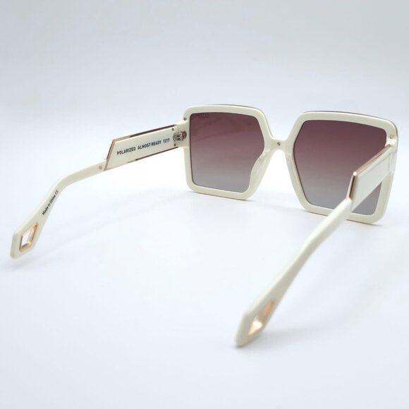 QUAY Australia Almost Ready 1217 Oversized Sunglasses Ivory Brown Polarized - Picture 12 of 15